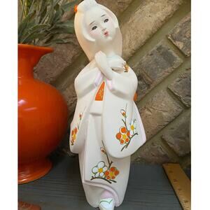 Vintage Hakata Ningyo Doll Unglazed Hand Painted 11"h Clay Figurine‎ Japanese